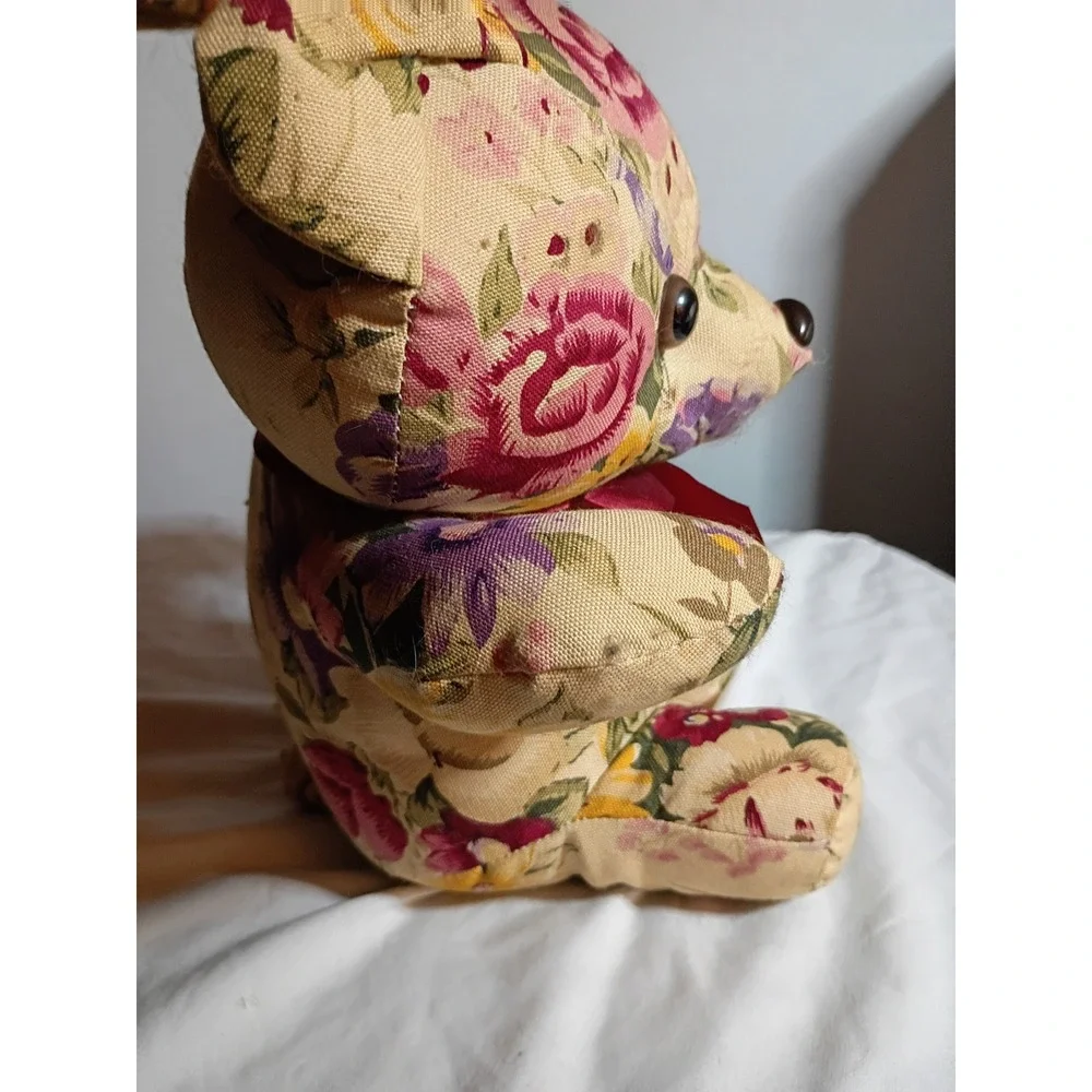 Vintage 1989 Milaca Mills Floral Teddy Bear Plush Cottagecore Decor 9 inch
